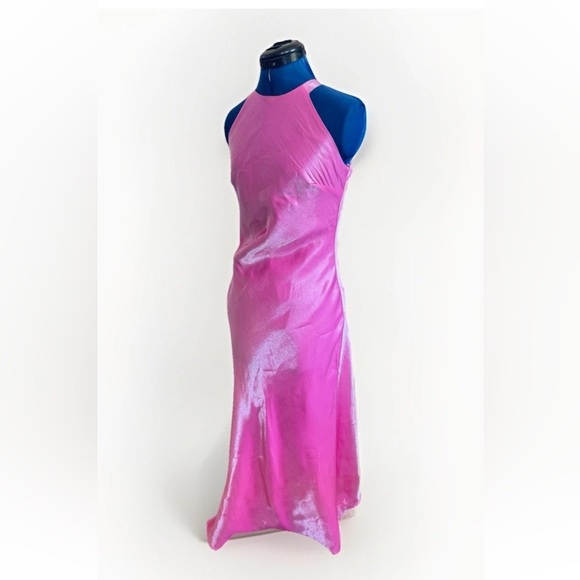vintage 90s Y2K cache pink shiny maxi dress tie knot Size 4 *Flaws - Picture 7 of 14